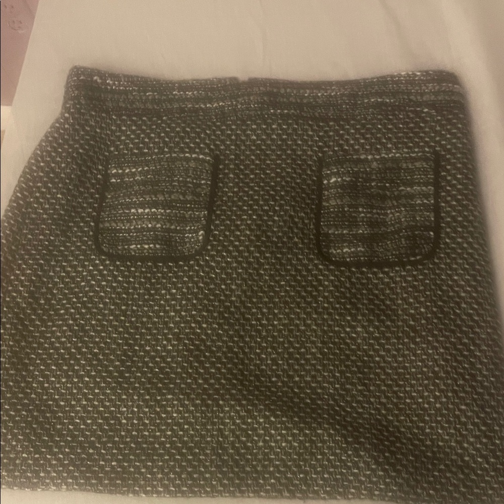 LOFT Black and White Tweed Mini Skirt with Front Pockets